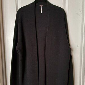 Free People Black Ottoman Cardigan with Open Front and Side Pockets, Size Small